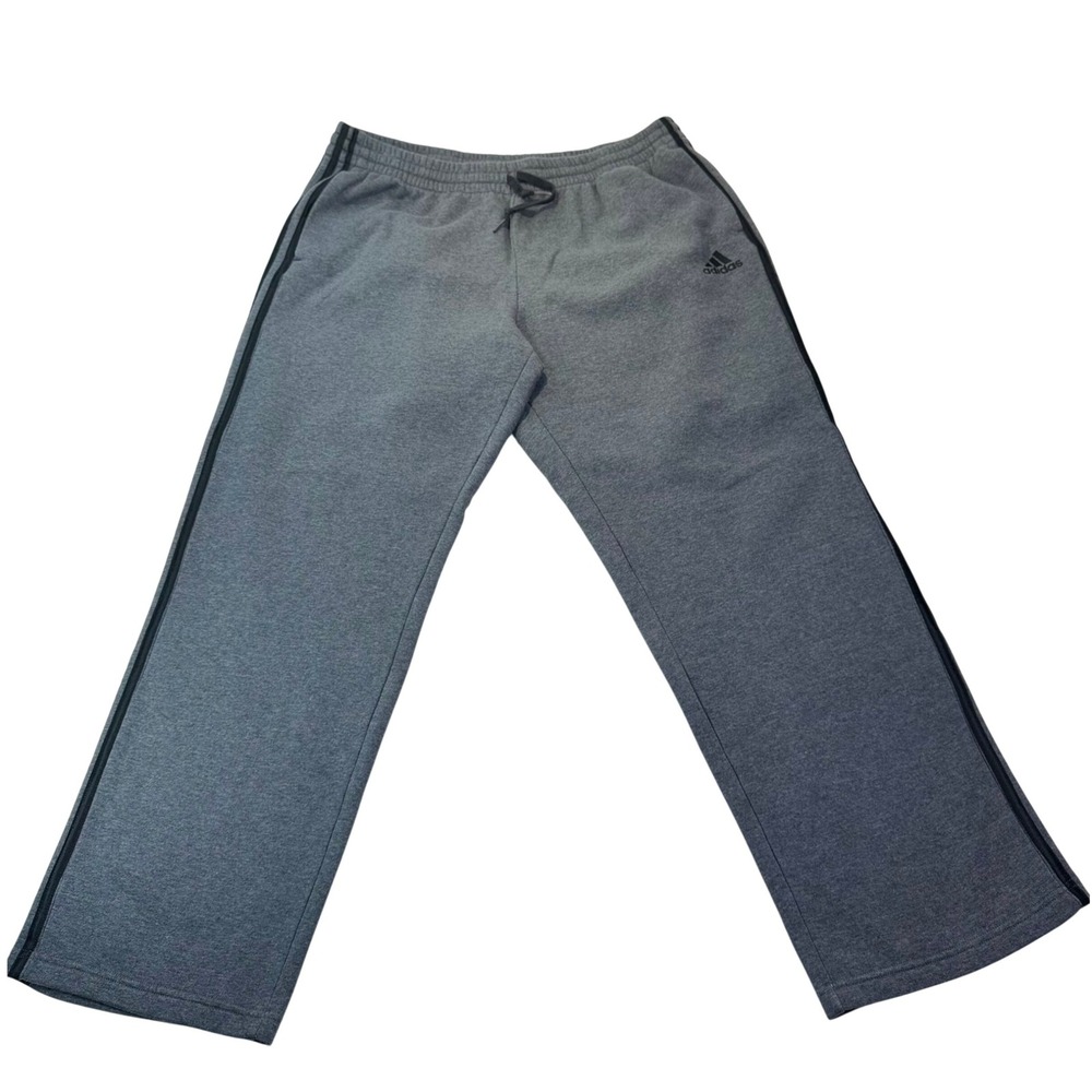Adidas Mens 2XL Gray Fleece Sweatpants 3-Stripe Straight Leg H12258 Joggers